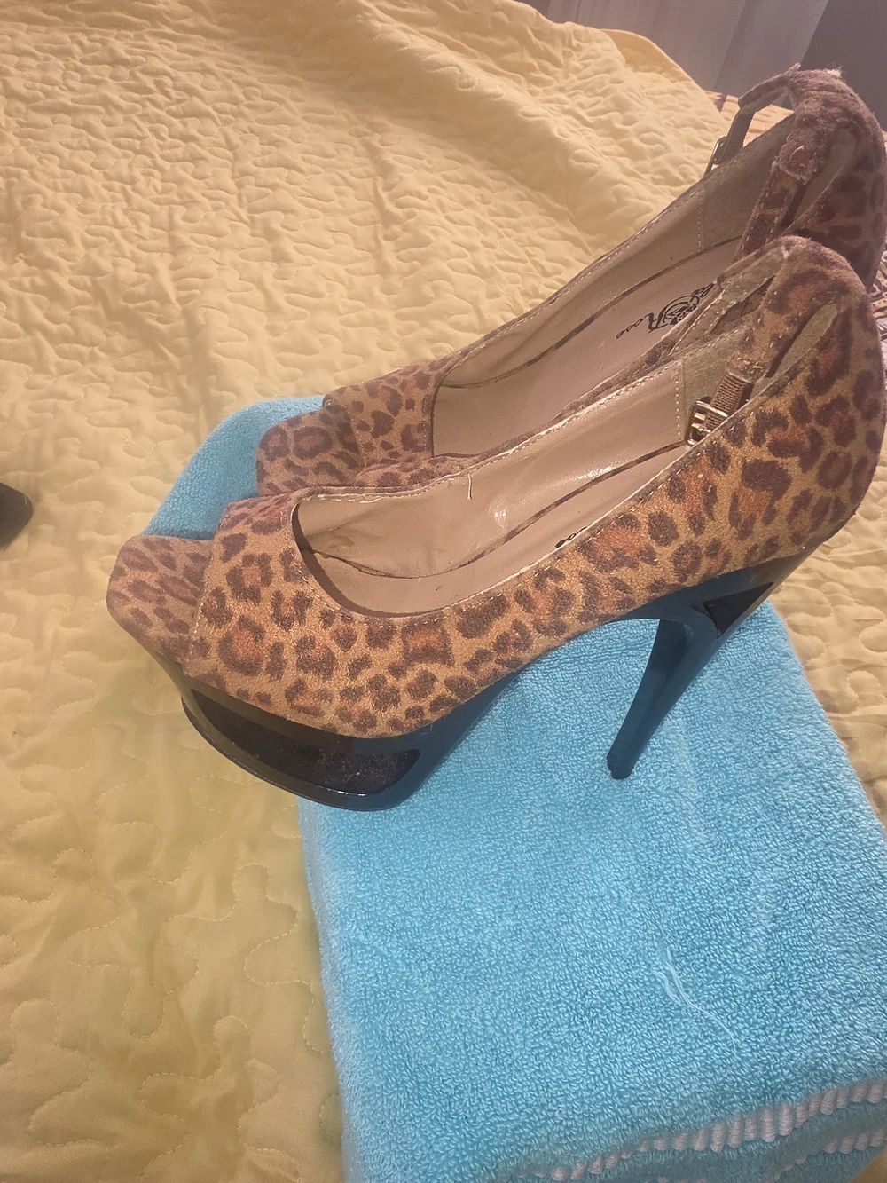 Wild Diva Leopard Print Peep-Toe Heels - Brown